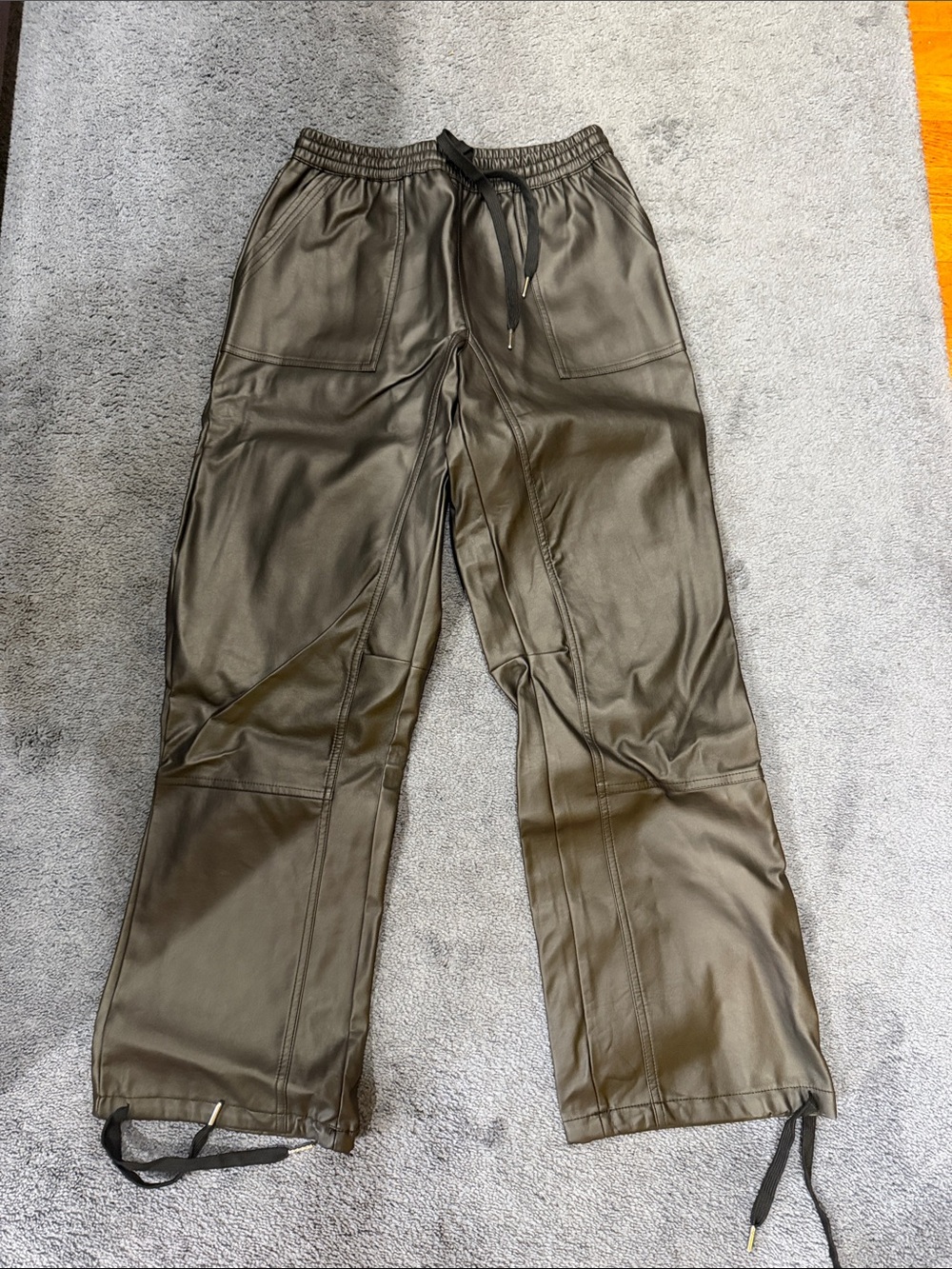 Forever 21 Black Faux Leather-Trim Jogger Pants